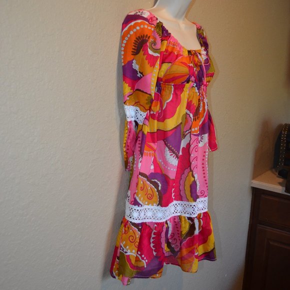 Sz XS Trina Turk Pink Retro Floral Beach Coverup - Picture 3 of 15